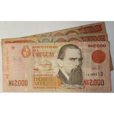 URUGUAY 1983-1989 . TWO THOUSAND 2,000 and FIVE THOUSAND 5,000 BANKNOTES